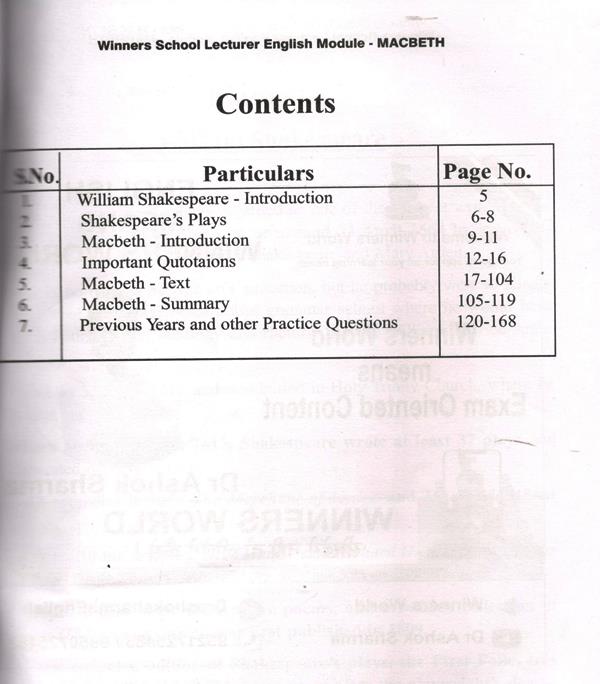 Winners Module Macbeth William Shakespeare By Dr. Ashok Sharma For All Competitive Exam Latest Edition
